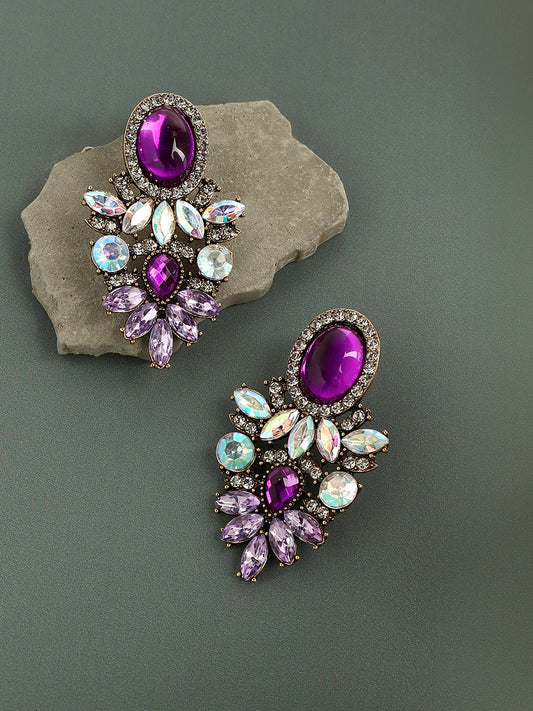 Gold-Plated Contemporary Rhinestone Drop Earrings