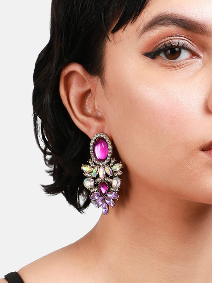 Gold-Plated Contemporary Rhinestone Drop Earrings