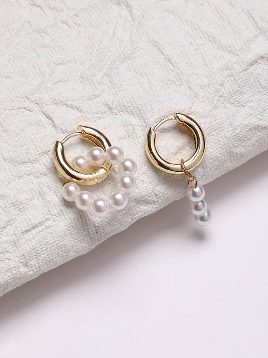 Gold-Plated Beaded Contemporary Hoop Earrings