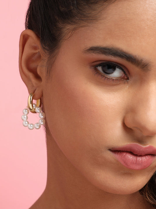 Gold-Plated Beaded Contemporary Hoop Earrings