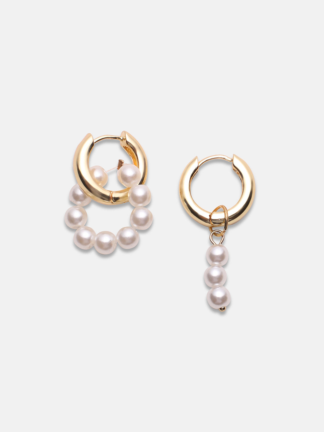Gold-Plated Beaded Contemporary Hoop Earrings