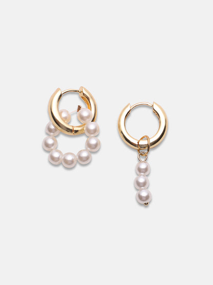Gold-Plated Beaded Contemporary Hoop Earrings
