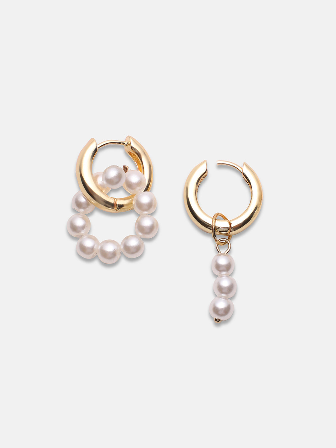 Gold-Plated Beaded Contemporary Hoop Earrings
