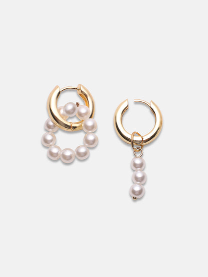 Gold-Plated Beaded Contemporary Hoop Earrings