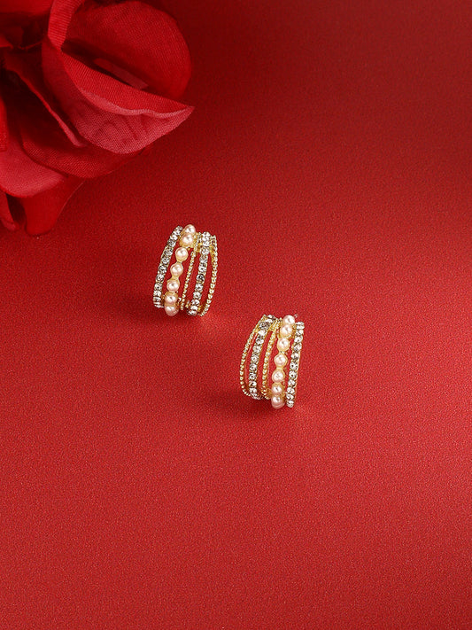 Gold-Plated Contemporary Diamond Studs Earrings