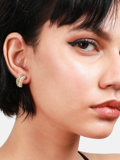 Gold-Plated Contemporary Diamond Studs Earrings