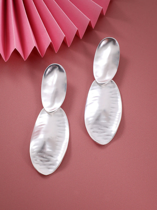 Silver-Plated Contemporary Oblong Drop Earrings