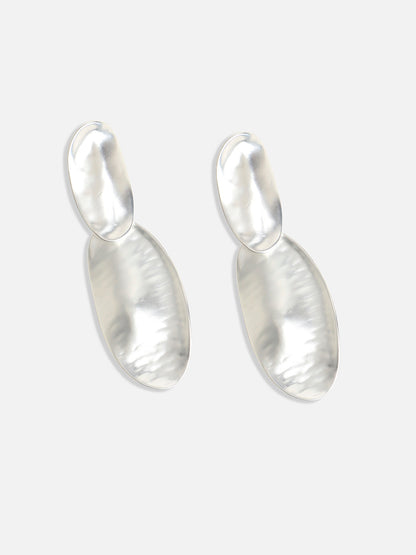 Silver-Plated Contemporary Oblong Drop Earrings