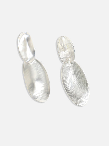 Silver-Plated Contemporary Oblong Drop Earrings