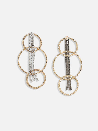 Gold-Plated Stone Studded Contemporary Bling Halo Drop Earrings