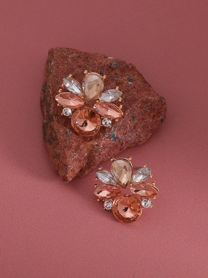Gold-Plated Floral Crystal Studs Earrings