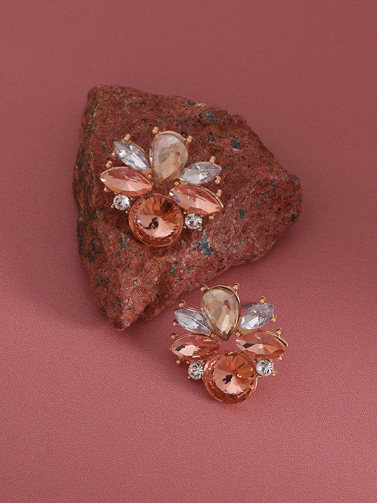 Gold-Plated Floral Crystal Studs Earrings