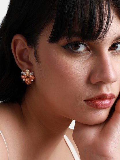 Gold-Plated Floral Crystal Studs Earrings