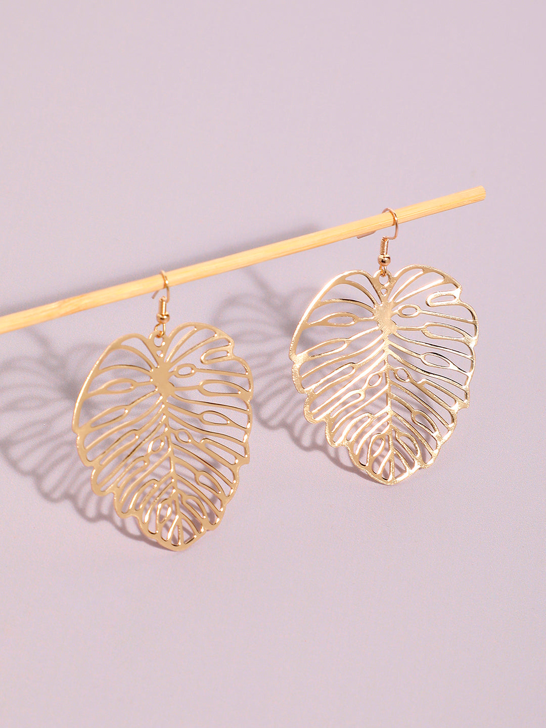 Gold-Plated Leaf-Shaped Drop Earrings