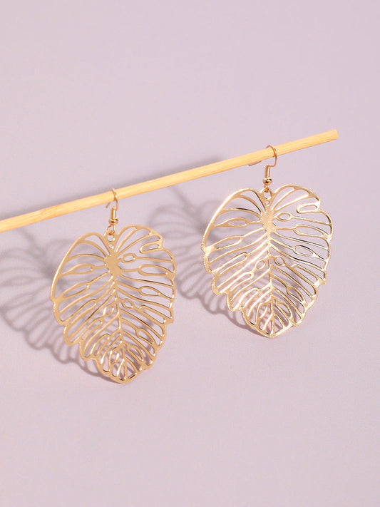 Gold-Plated Leaf-Shaped Drop Earrings