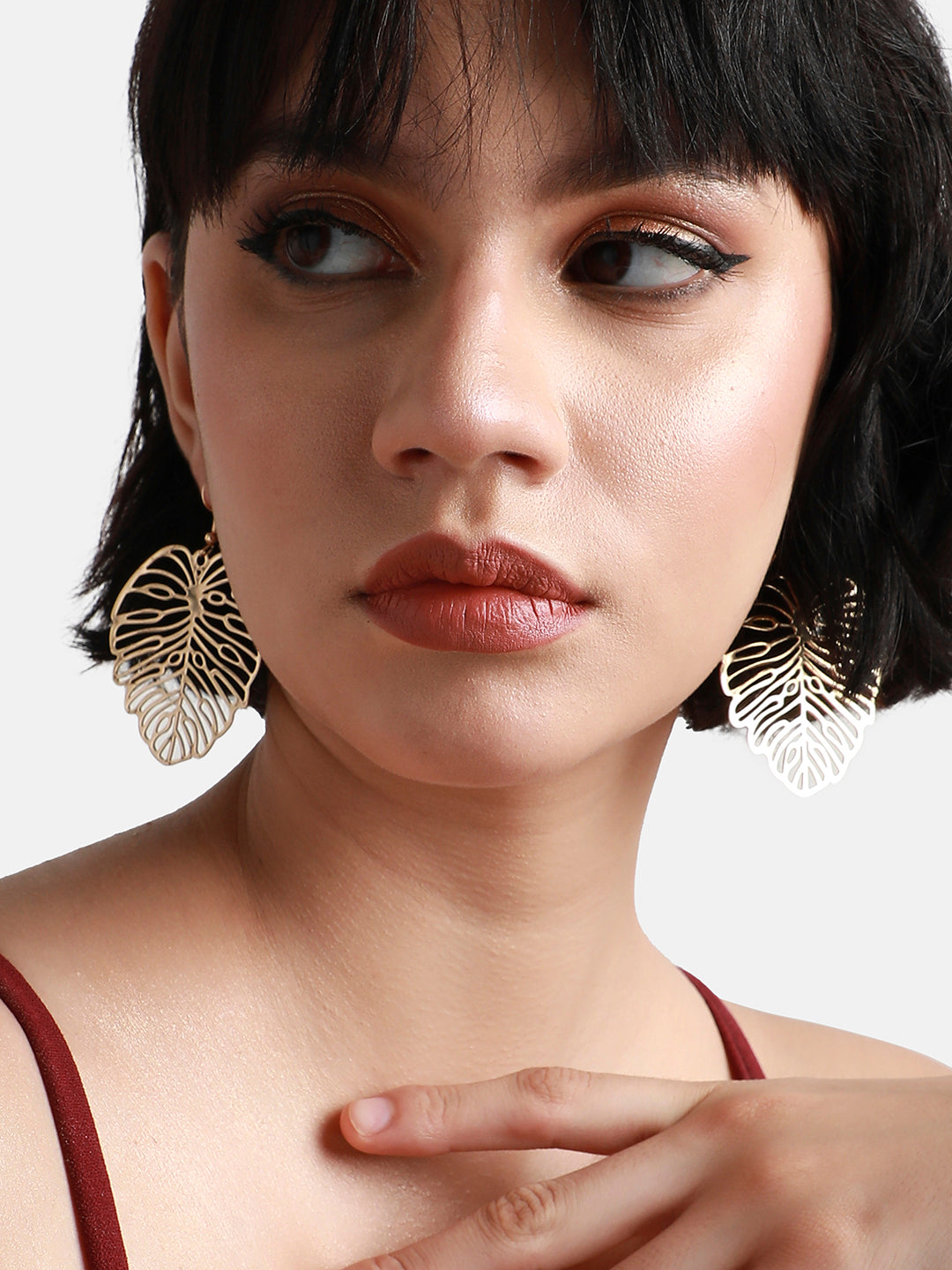 Gold-Plated Leaf-Shaped Drop Earrings