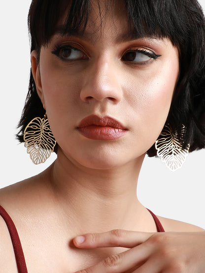 Gold-Plated Leaf-Shaped Drop Earrings