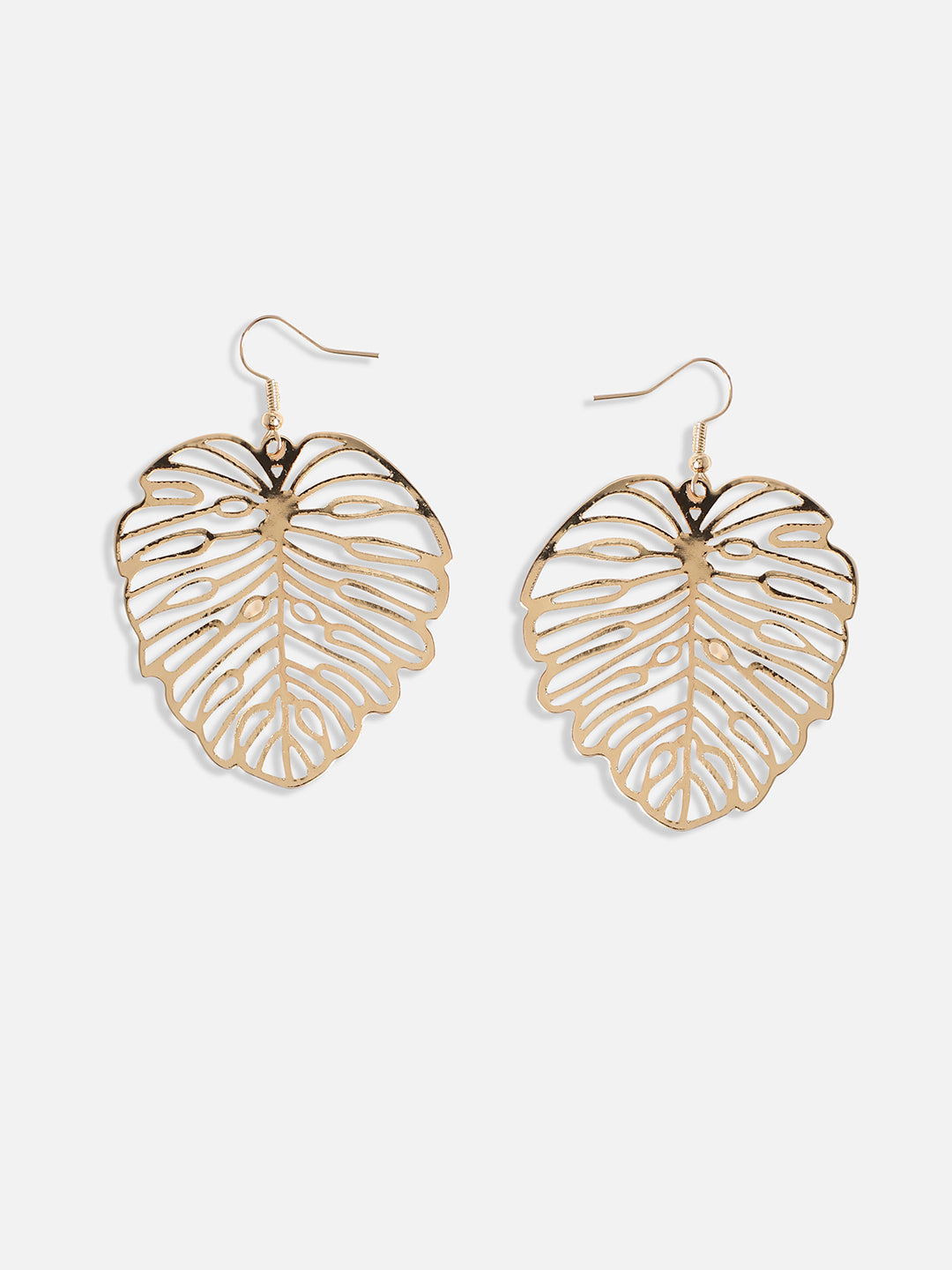 Gold-Plated Leaf-Shaped Drop Earrings