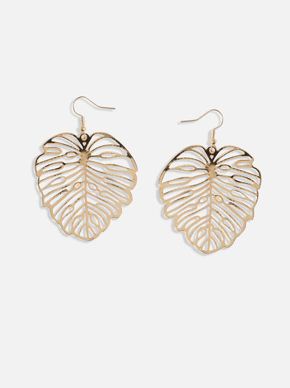 Gold-Plated Leaf-Shaped Drop Earrings