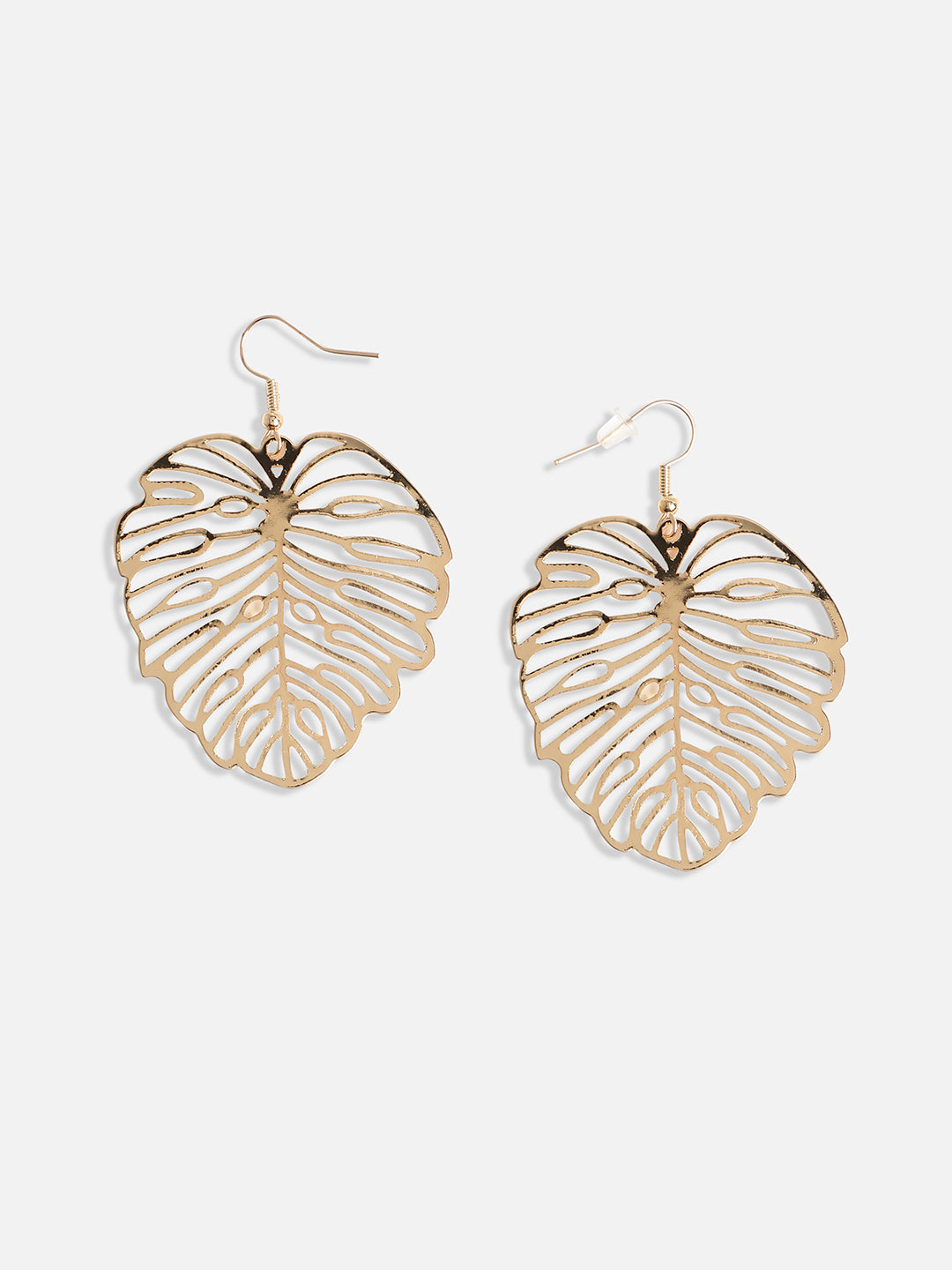 Gold-Plated Leaf-Shaped Drop Earrings