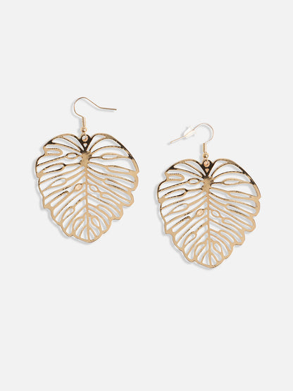 Gold-Plated Leaf-Shaped Drop Earrings