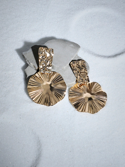 Gold-Plated Contemporary Textured Drop Earrings