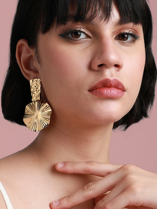 Gold-Plated Contemporary Textured Drop Earrings