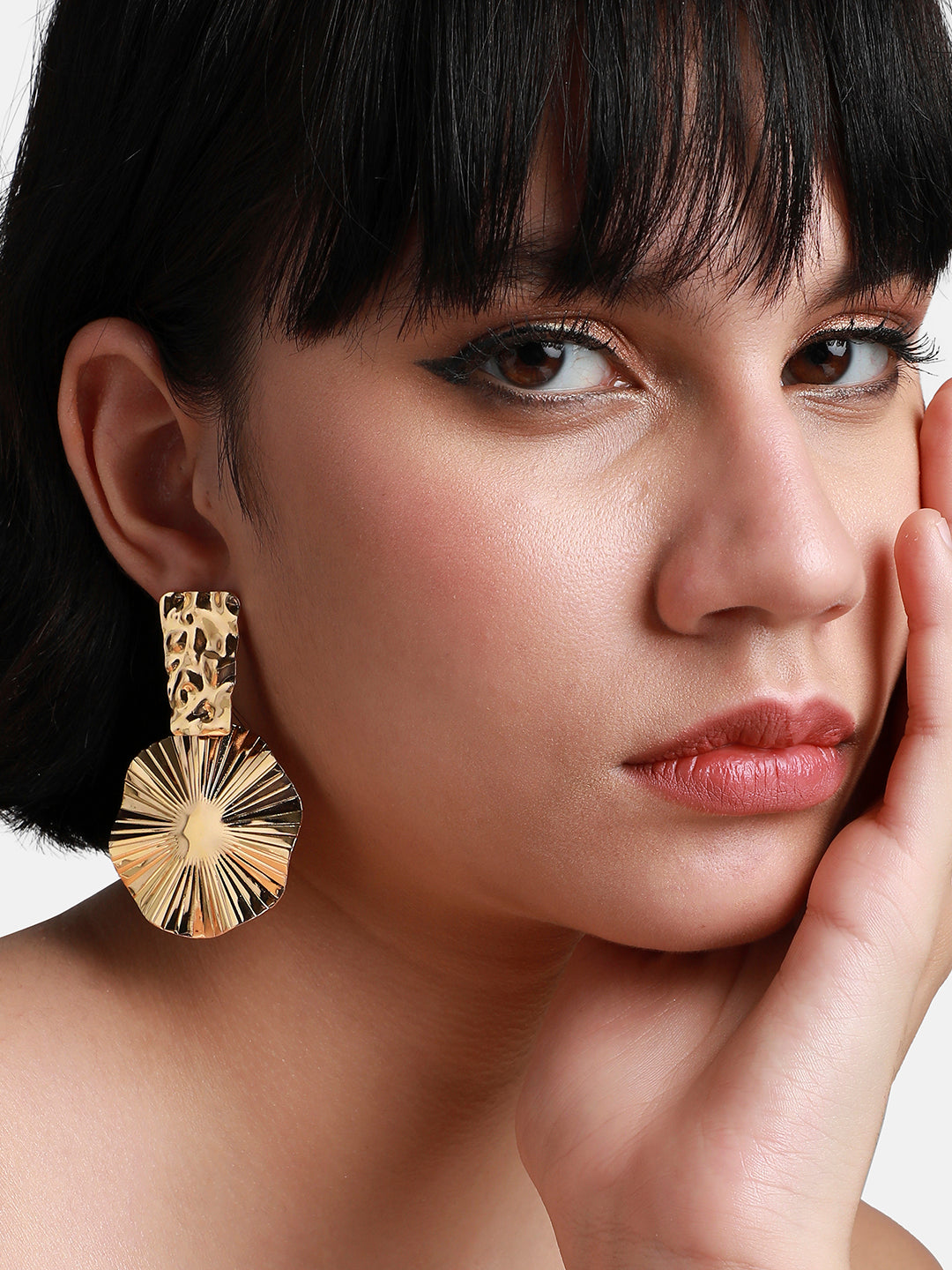 Gold-Plated Contemporary Textured Drop Earrings
