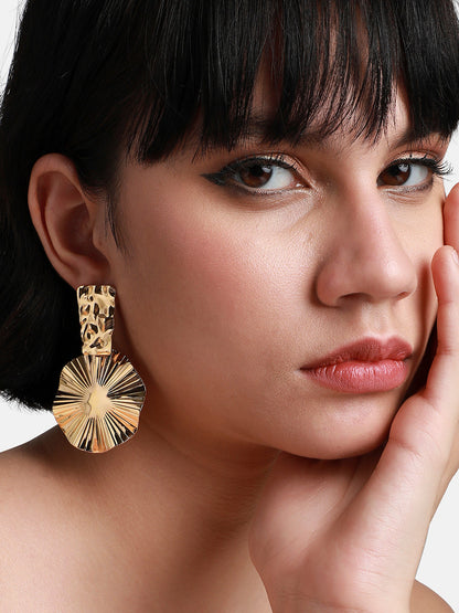 Gold-Plated Contemporary Textured Drop Earrings