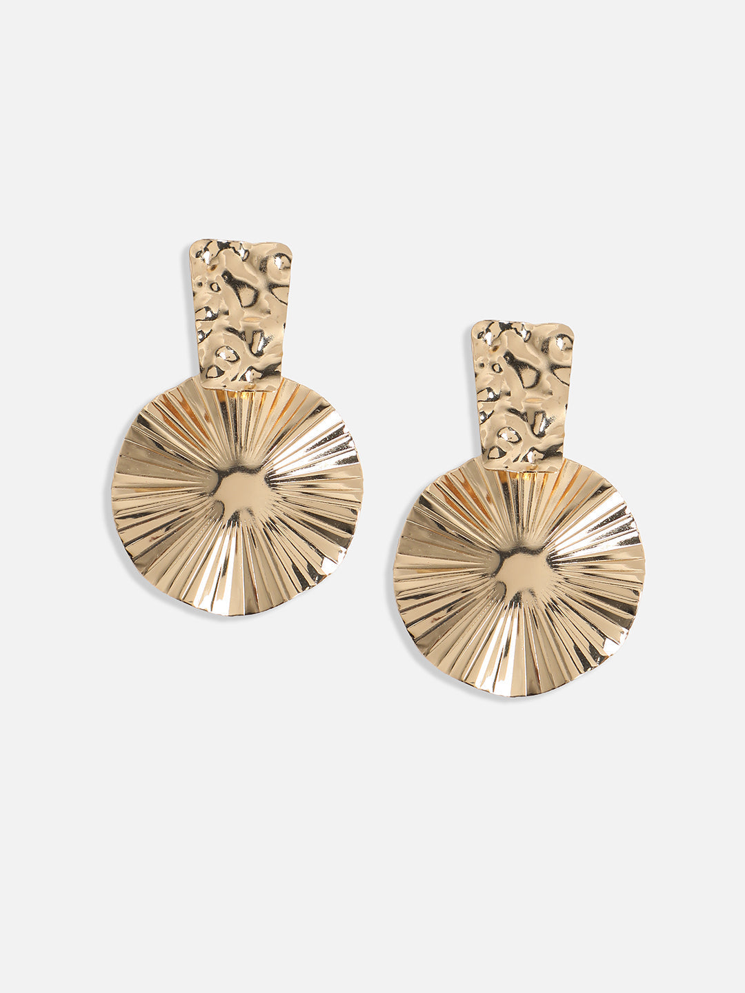 Gold-Plated Contemporary Textured Drop Earrings