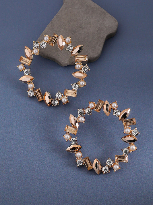 Gold Plated Crystal Studded Circular Drop Earrings