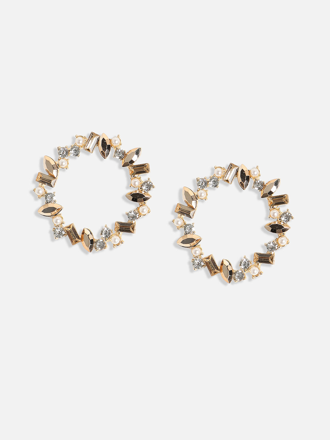Gold Plated Crystal Studded Circular Drop Earrings