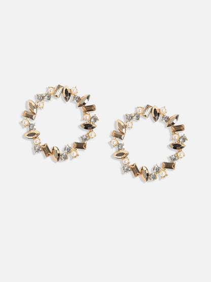Gold Plated Crystal Studded Circular Drop Earrings