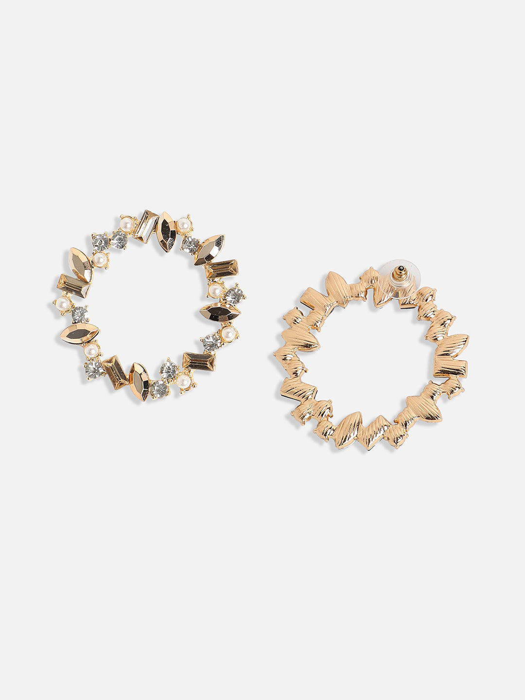 Gold Plated Crystal Studded Circular Drop Earrings