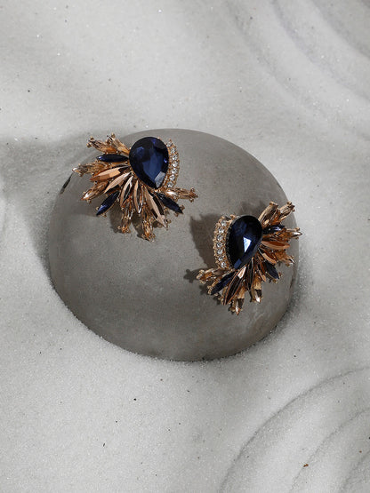 Gold-Plated Crystal-Studded Contemporary Stud Earrings