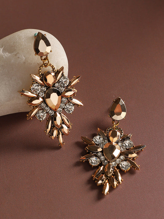 Gold Plated Stone Studded Drop Earrings