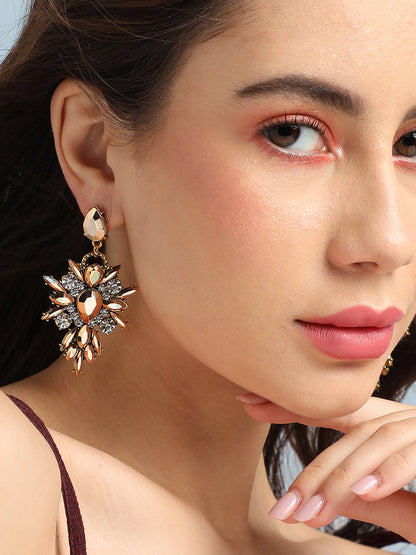 Gold Plated Stone Studded Drop Earrings