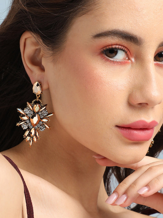 Gold Plated Stone Studded Drop Earrings
