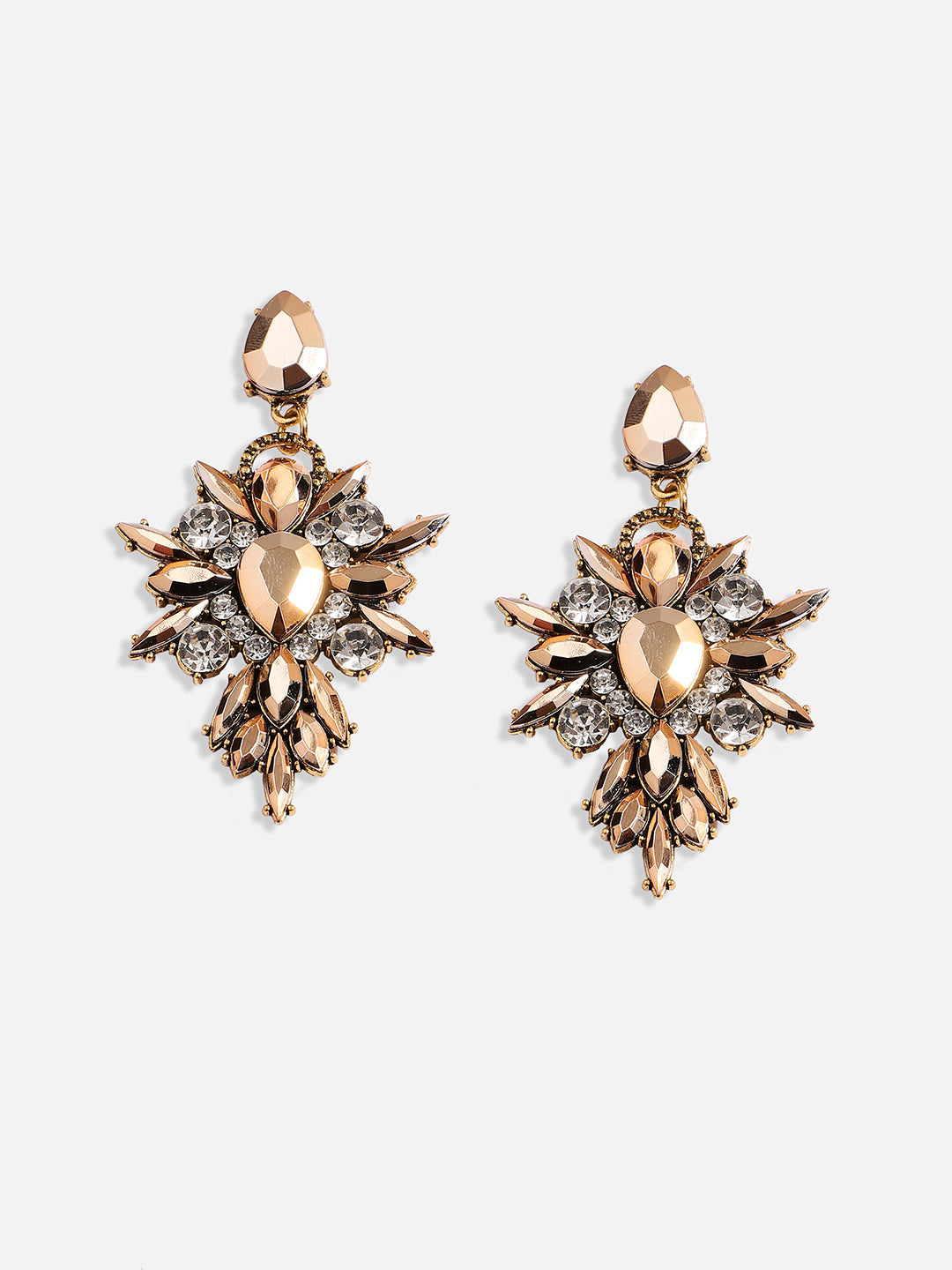Gold Plated Stone Studded Drop Earrings