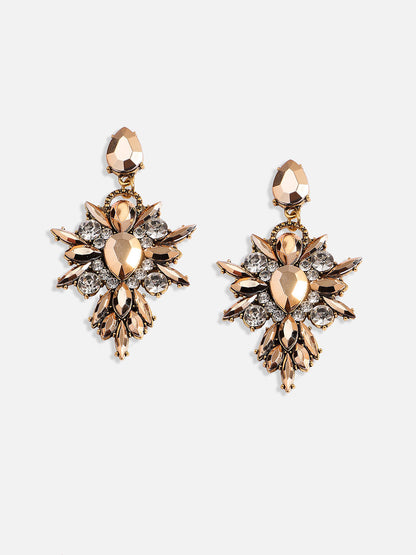 Gold Plated Stone Studded Drop Earrings