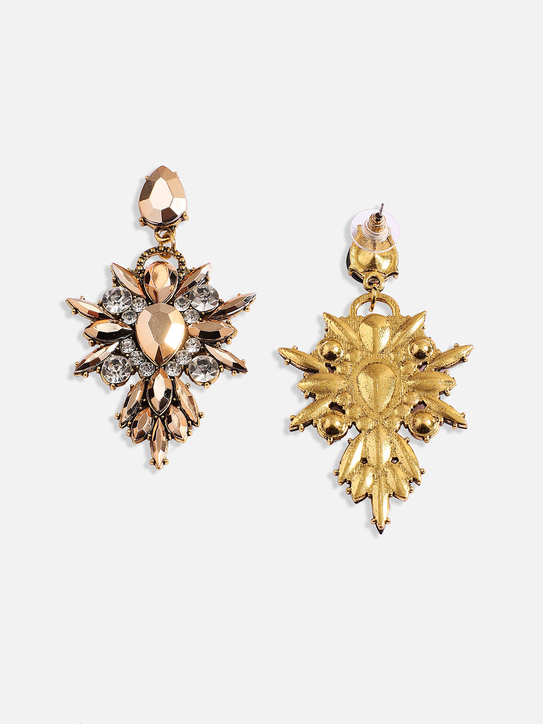 Gold Plated Stone Studded Drop Earrings