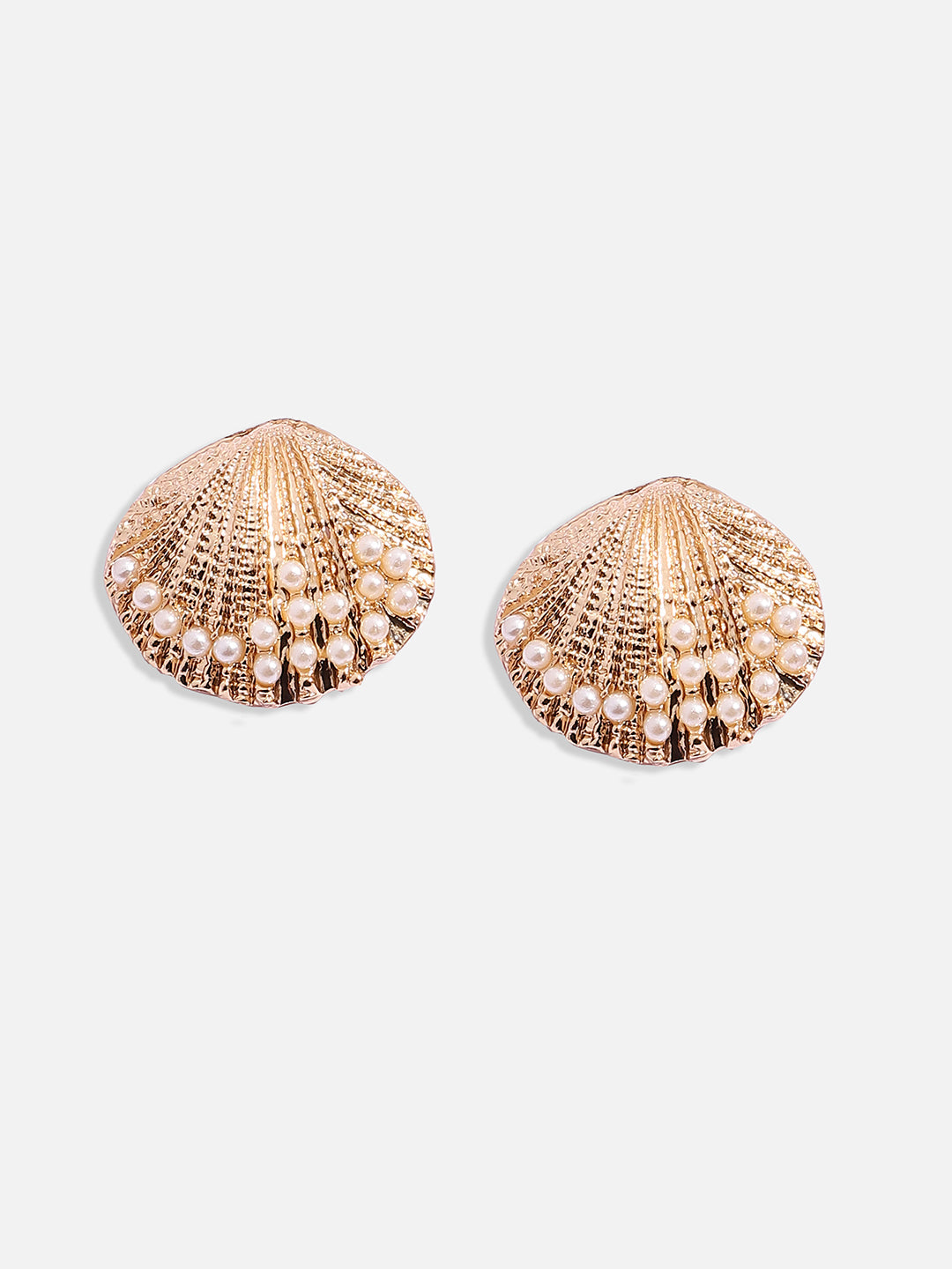 Gold-Plated Seashell Shaped Beaded Studs Earrings