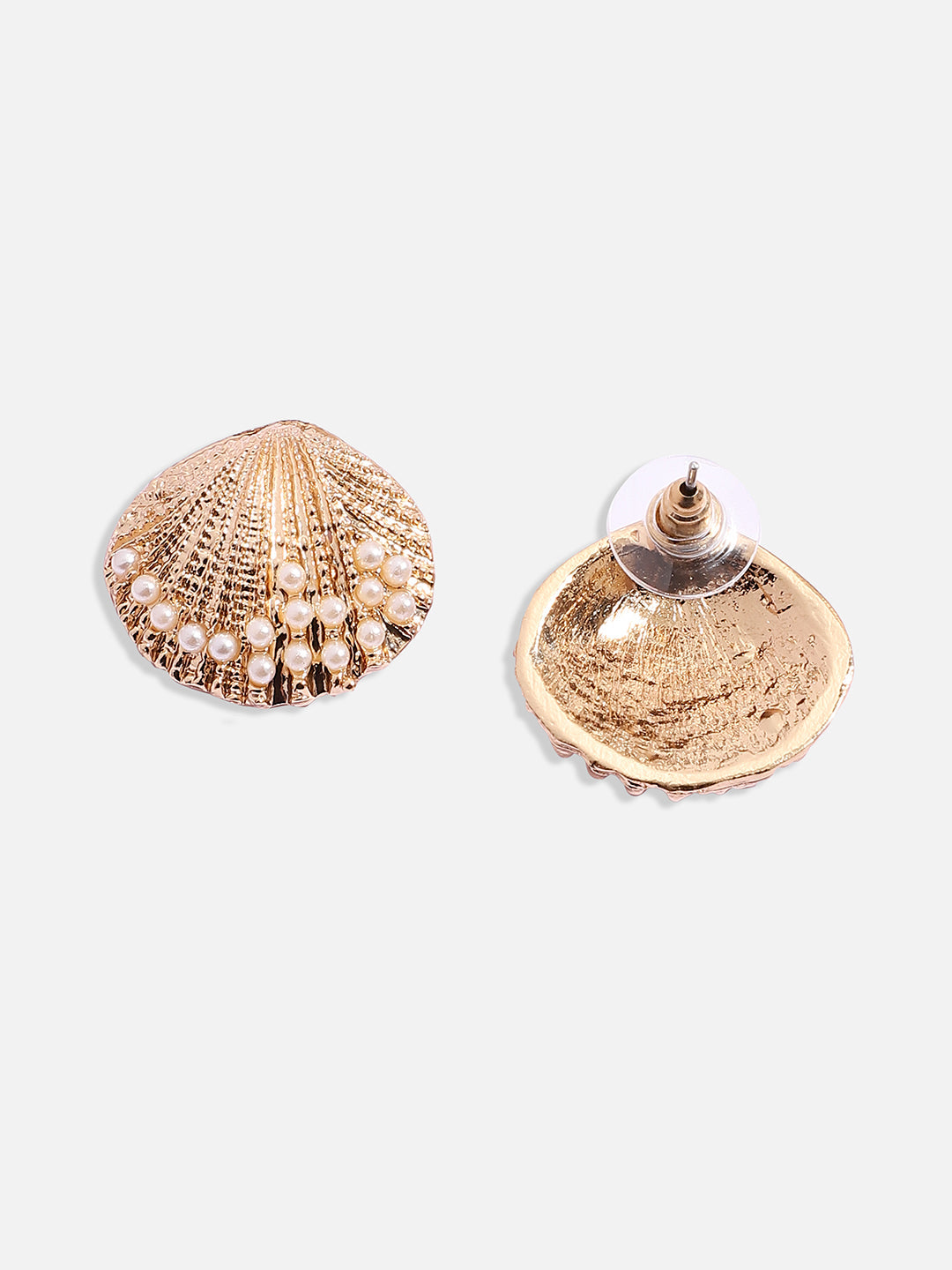 Gold-Plated Seashell Shaped Beaded Studs Earrings