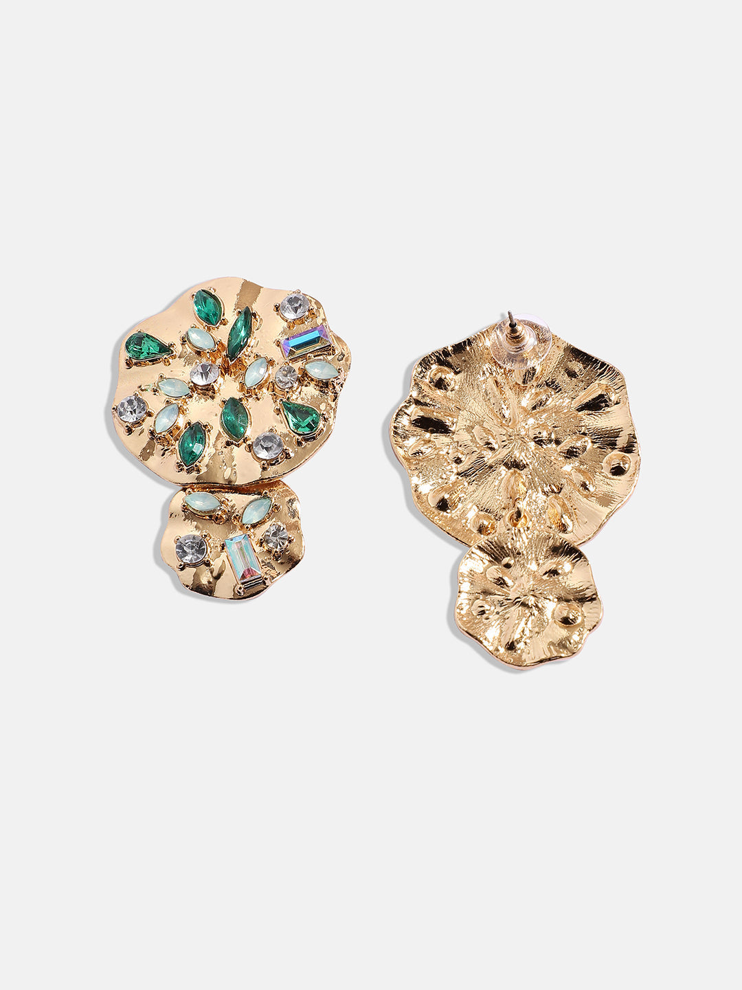Gold-Plated Stone-Studded Contemporary Drop Earrings