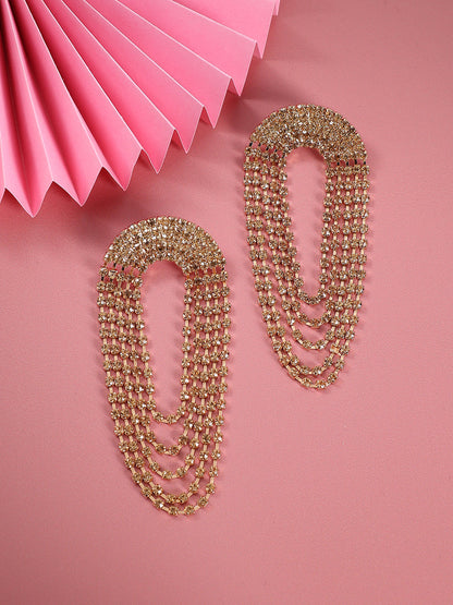 Gold-Plated Stone-Studded Contemporary Drop Earrings