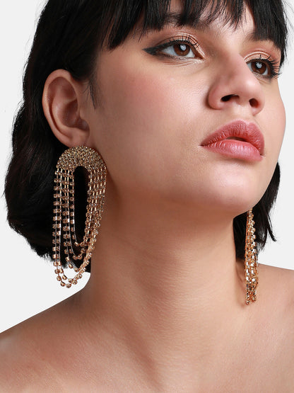 Gold-Plated Stone-Studded Contemporary Drop Earrings
