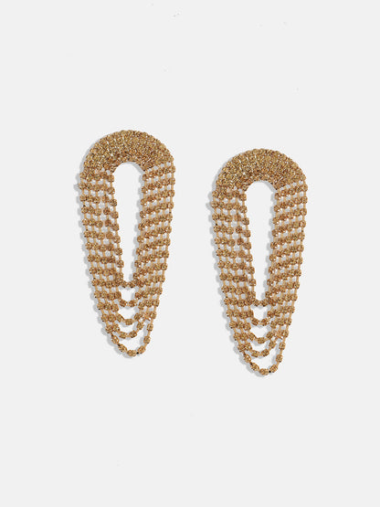 Gold-Plated Stone-Studded Contemporary Drop Earrings