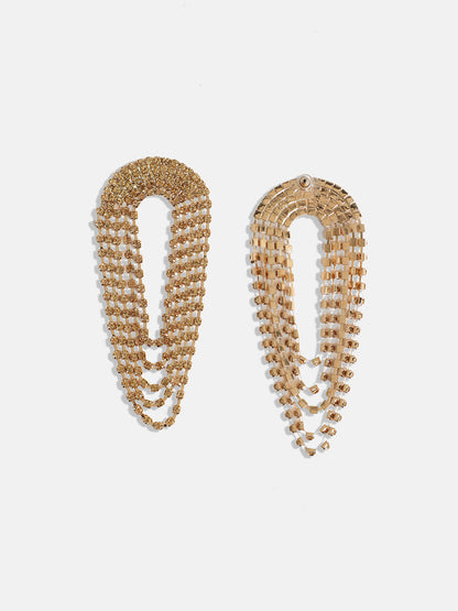Gold-Plated Stone-Studded Contemporary Drop Earrings