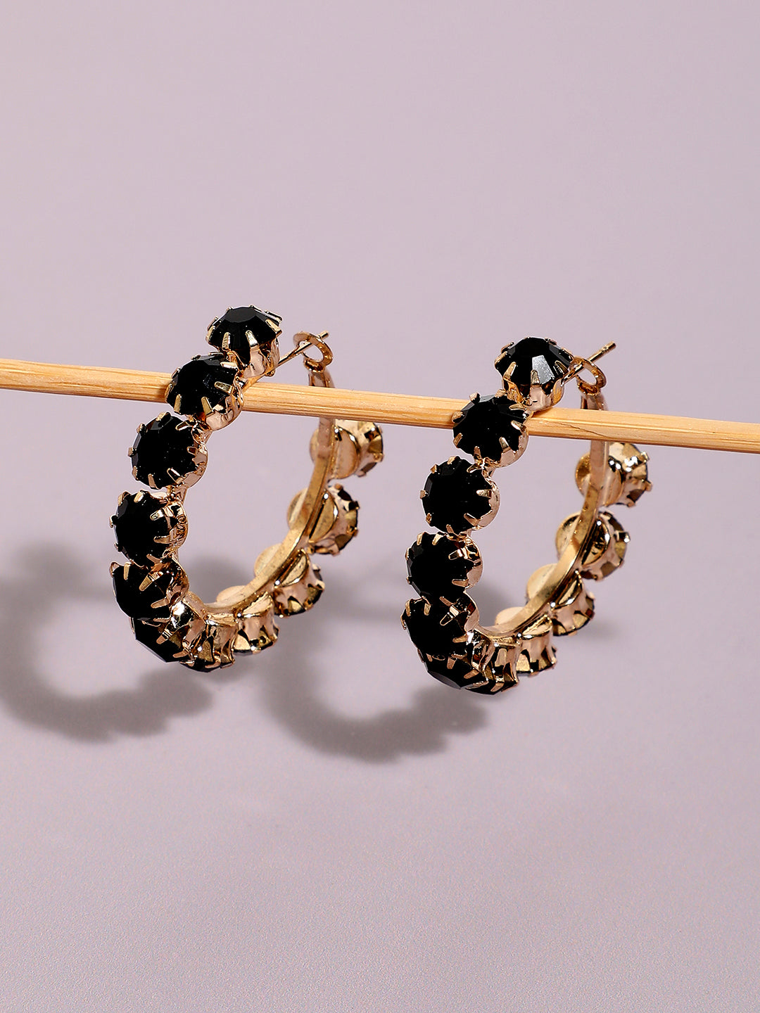 Gold-Plated Stone-Studded Circular Hoop Earrings