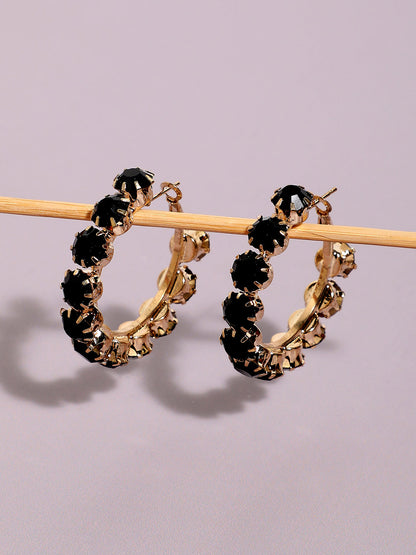 Gold-Plated Stone-Studded Circular Hoop Earrings